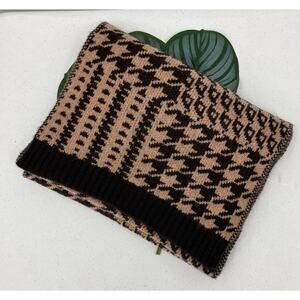 Allude Brown Tan Neutral Houndstooth Virgin Wool Cashmere Knit Rectangle Scarf